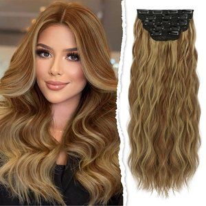 20" Natural Wavy Clip In Hair Extensions 5pcs 190g Toffee Brown Blonde